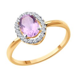 Inel din aur roșu cu pietre Cubic Zirconia Incolor, Ametist