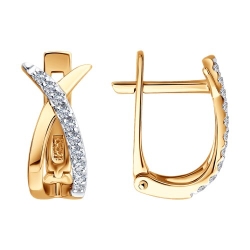 Серьги из красного золота с камнями Фианит