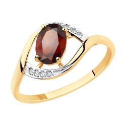 Кольцо из красного золота с камнями Фианит, Гранат