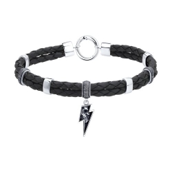 Браслет из серебра с камнями Кожа пресованная