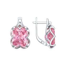 Серьги из серебра с камнями Ситалл (синт.) розовый