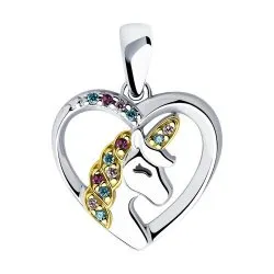 Pandantiv din argint cu Cubic Zirconia Liliachiu, Cubic Zirconia Roz și Cubic Zirconia Verde
