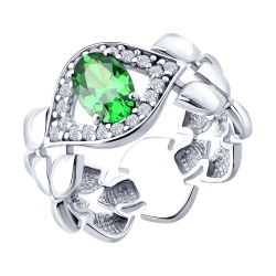 Inel din argint  cu pietre Cubic Zirconia Incolor, Cubic Zirconia Verde