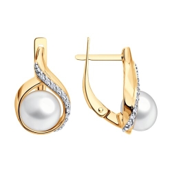 Cercei din aur roșu cu Cubic Zirconia Incolor, Perla Albă