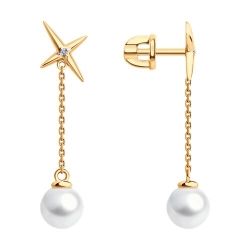 Cercei Pusete din aur roșu cu pietre Diamant, Perla Albă