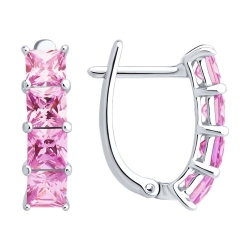 Серьги из серебра с камнями Фианит Розовый