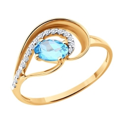 Inel din aur roșu cu pietre Cubic Zirconia Incolor, Topaz Swiss