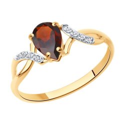 Inel din aur roșu cu pietre Cubic Zirconia Incolor, Granat