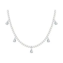 Colier din argint cu Cubic Zirconia Incolor, Perla Imit. și Tijă din oțel