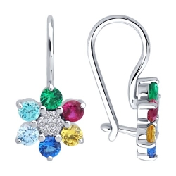 Cercei p-u copii din argint  cu pietre Cubic Zirconia Colorat, Corindon (rubin)