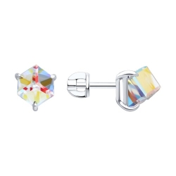 Серьги Пусеты из серебра с камнями Swarovski