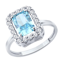 Кольцо из серебра с камнями Фианит, Фианит Синий