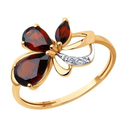 Кольцо из красного золота с камнями Фианит, Гранат