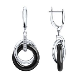 Cercei Suspendați din argint  cu pietre Cubic Zirconia Incolor, Ceramica neagră