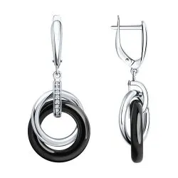 Cercei Suspendați din argint cu Cubic Zirconia Incolor, Ceramica neagră