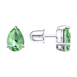 Серьги Пусеты из серебра с камнями Кристалл зеленый