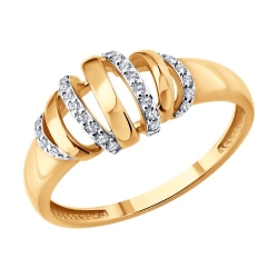 Кольцо из красного золота с камнями Бриллиант