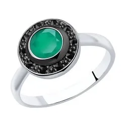 Inel din argint cu Cubic Zirconia Negru, Agat verde