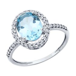 Inel din argint  cu pietre Cubic Zirconia Incolor, Topaz albastru