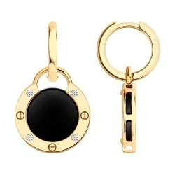 Cercei Creole din aur roșu cu Cubic Zirconia Incolor, Agat negru