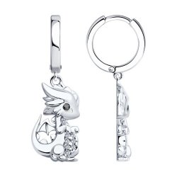 Cercei Creole din argint  cu pietre Cubic Zirconia Incolor, Emailare