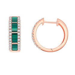 Серьги Конго из красного золота с камнями Бриллиант, Малахит