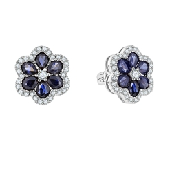 Серьги Пусеты из белого золота с камнями Бриллиант, Сапфир