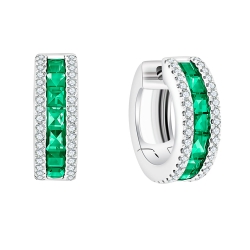 Серьги Конго из белого золота с камнями Бриллиант, Изумруд