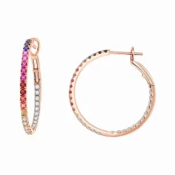 Cercei Creole din aur roșu cu Diamant, Safire multicolore și Tijă din oțel