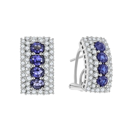 Серьги из белого золота с камнями Бриллиант, Сапфир