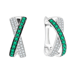 Серьги из белого золота с камнями Бриллиант, Изумруд