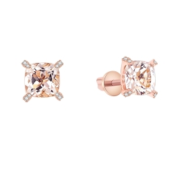 Серьги Пусеты из красного золота с камнями Бриллиант, Морганит