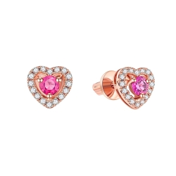 Cercei Pusete din aur roșu cu pietre Diamant, Safir roz