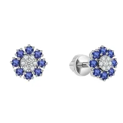Cercei Pusete din aur alb cu Diamant, Safir