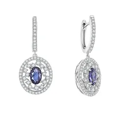 Cercei Creole din aur alb cu Diamant, Safir