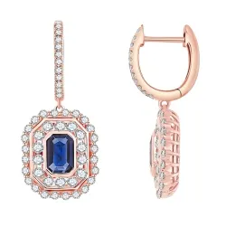 Cercei Creole din aur roșu cu Diamant, Safir