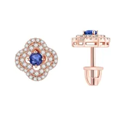 Cercei Pusete din aur roșu cu Diamant, Safir