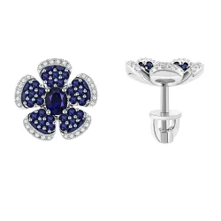 Cercei Pusete din aur alb cu Diamant, Safir