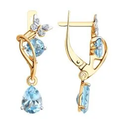 Cercei Suspendați din aur roșu cu Cubic Zirconia Incolor, Topaz albastru