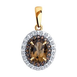 Pandantiv din aur roșu cu pietre Cubic Zirconia Incolor, Cubic Zirconia Maro și Cuarț fumuriu