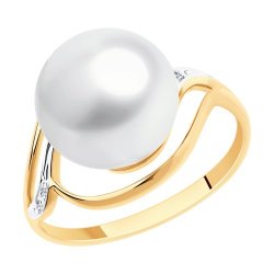 Inel din aur roșu cu pietre Cubic Zirconia Incolor, Perla Albă