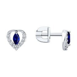 Cercei Pusete din aur alb cu pietre Diamant, Safir