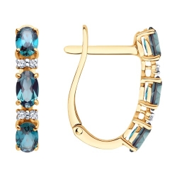 Серьги из красного золота с камнями Бриллиант, Александрит (синт.)
