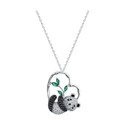 Colier din argint cu Cubic Zirconia Incolor, Cubic Zirconia Verde și Cubic Zirconia Negru