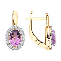 Cercei din aur roșu cu pietre Cubic Zirconia Incolor, Ametist