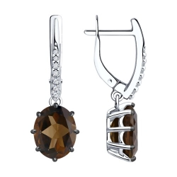 Cercei Suspendați din argint  cu pietre Cubic Zirconia Incolor, Cuarț fumuriu