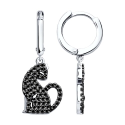 Cercei Creole din argint  cu pietre Cubic Zirconia Negru