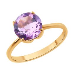 Кольцо из красного золота с камнями Аметист, Эмаль