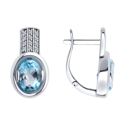 Cercei din aur alb cu pietre Cubic Zirconia Incolor, Topaz albastru