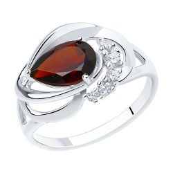 Кольцо из серебра с камнями Фианит, Гранат
